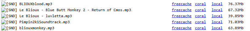 The badmofo.org/mixes listing, captured before it vanished: five LeBlioux mixes, Pimpin2k1Soundtrack.mp3 among them