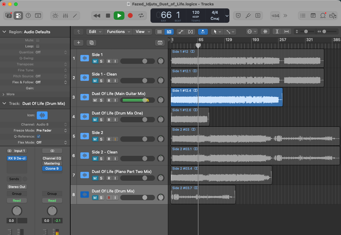 Splitting a recorded side into individual tracks in Logic Pro